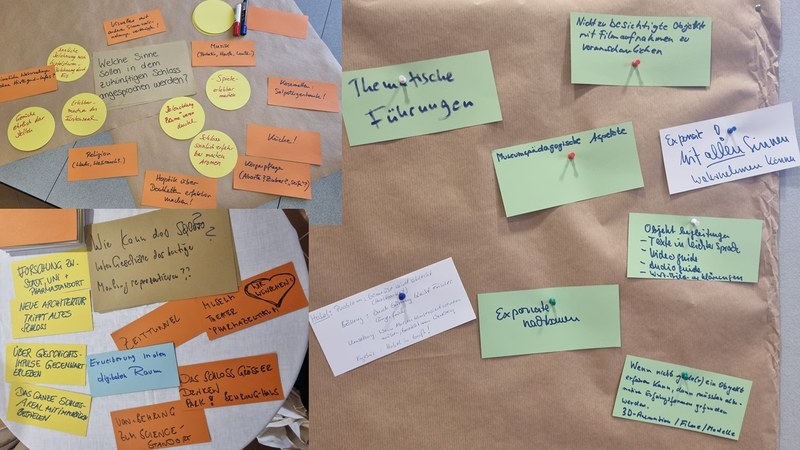 Collage aus drei Fotos. Diese zeigen die Mitschrift aus den Workshops.