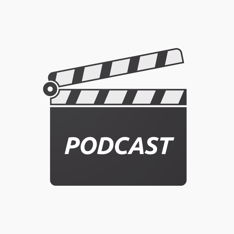 Eine Regieklappe mit der Aufschrift "Podcast".
