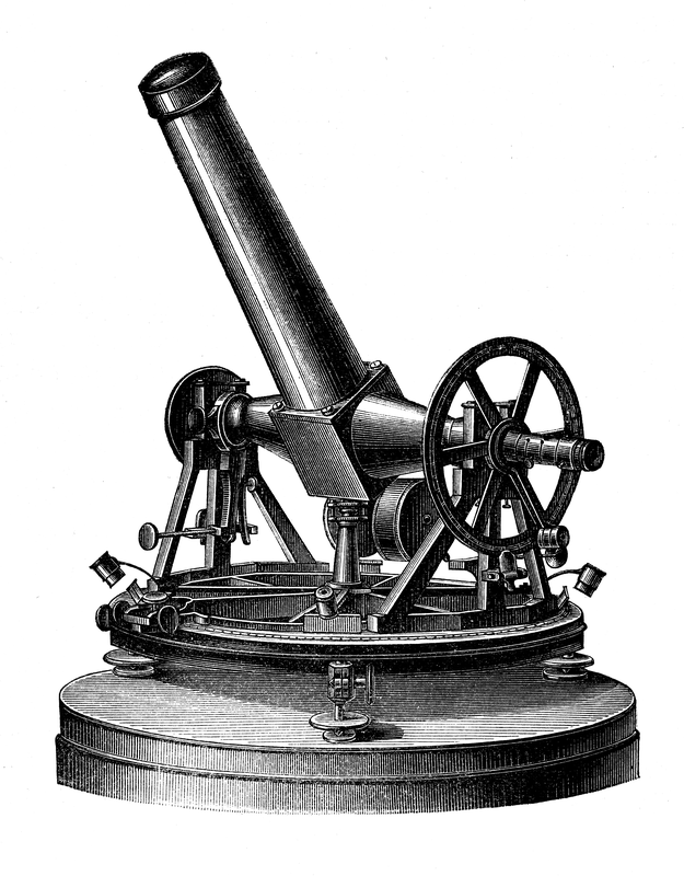 Gerlings Passageinstrumt, Ertel & Sohn 1841, Reproduktion aus "Astronomische Zeitbestimmungen, F. Melde 1876", mit freundlicher Genehmigung der Hochschul- und Landesbibliothke Fulda.