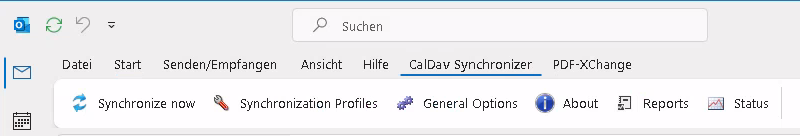 "CalDAV-synchronizer" Bereich im Outlook Classic Menu