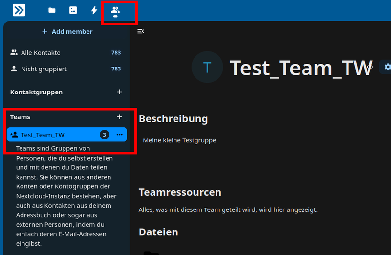 Teams sind im Bereich Kontakte in der next.hessenbox.