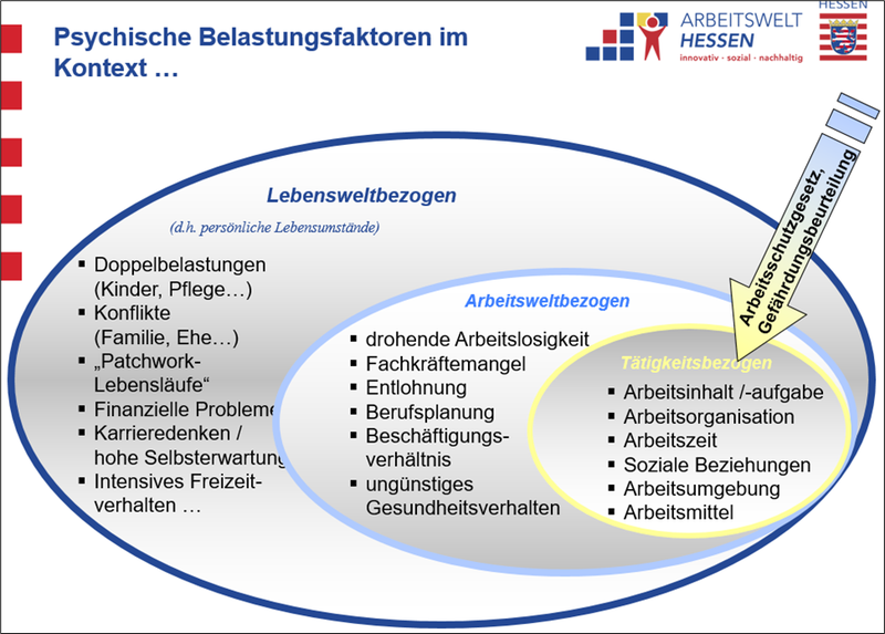 Eine Übersicht zu psychischen Belastungsfaktoren im Kontext zu verschiedenen Lebensbereichen.