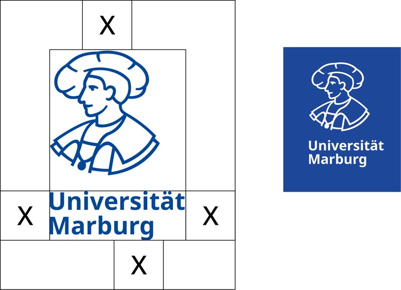 Logovarianten mit eingezeichnetem Schutzraum. Klick öffnet vergrößerte Ansicht