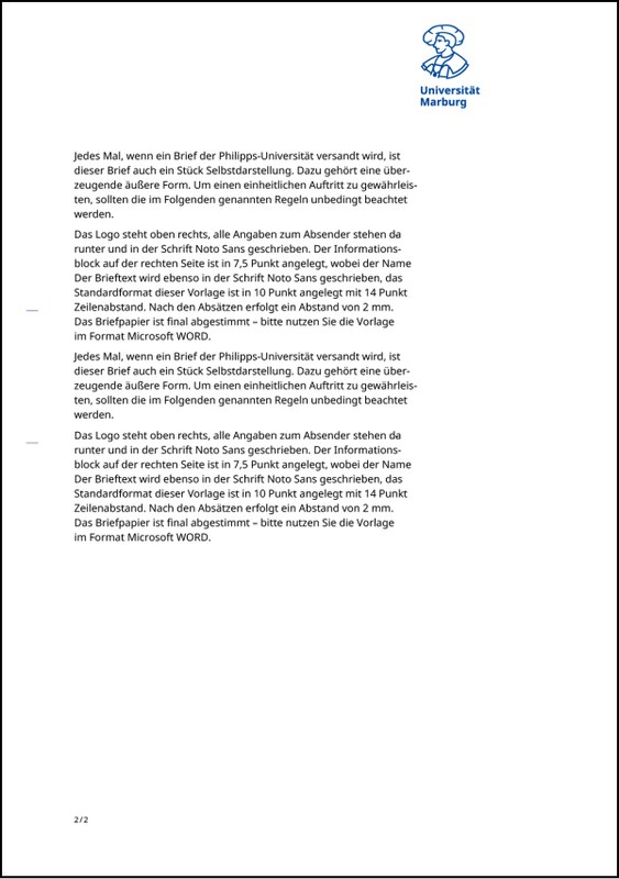 Briefbogen Folgeseiten für Markenstufe 1, 2 und 3. Klick öffnet vergrößerte Ansicht
