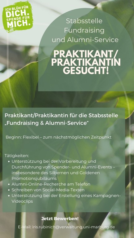 Die Stabsstelle Fundraising & Alumni-Service sucht eine/n Praktikant/in.