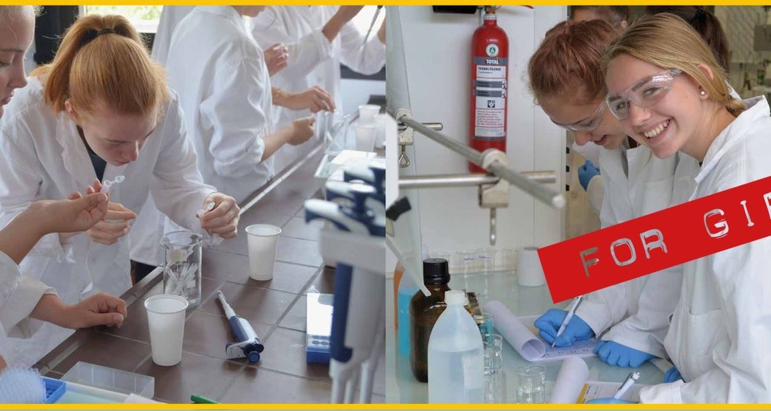 Girls students working at labwork