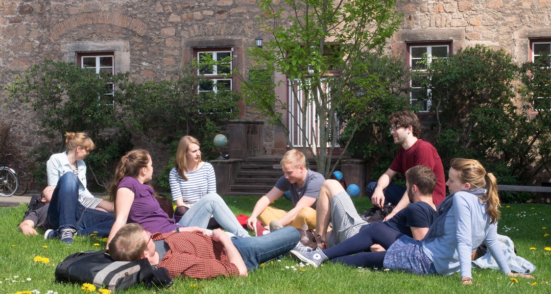 Students in front of the Department of Geography