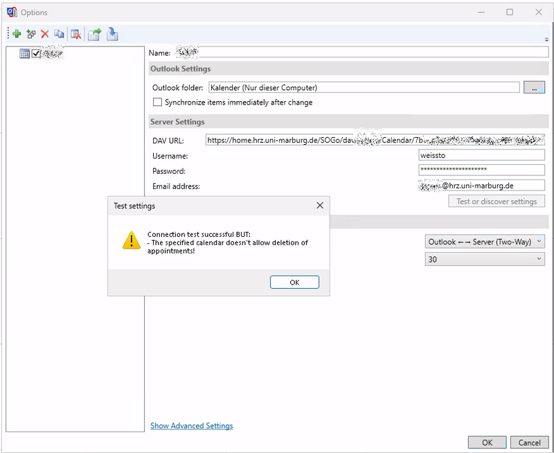 "CalDAV Synchronizer" plugin settings