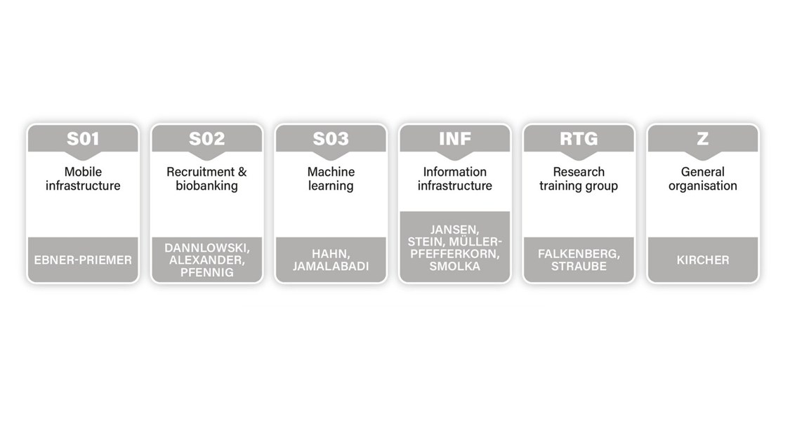The figure shows the subprojects including titles and PIs of the different projects of the central service.